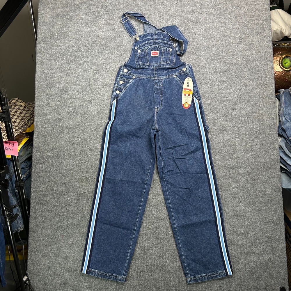 Dickies Men’s Dark Blue Denim Bootcut Overalls with Side Stripes